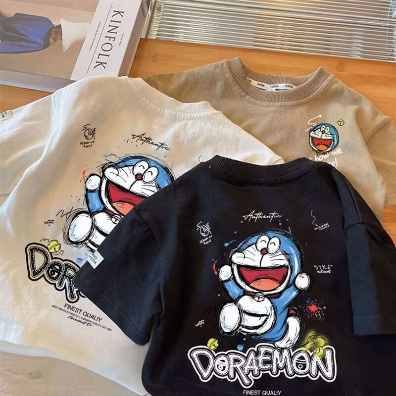 儿童叮当猫短袖打底衫纯棉宝宝哆啦A梦上衣夏季男童女童卡通半袖