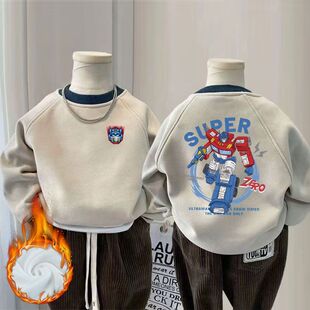 儿童机甲战士卫衣加绒宝宝夹棉长袖秋冬男童女童卡通动漫加厚上衣