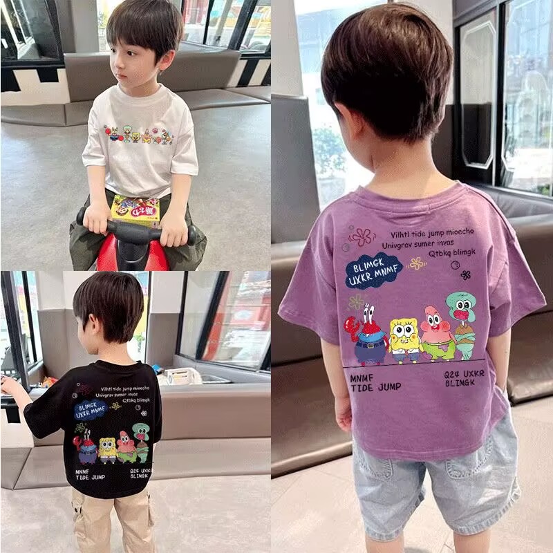 儿童海绵宝宝半袖童装纯棉T恤宝宝动漫上衣夏季男女童卡通短袖ins