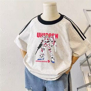 儿童机甲战士短袖T恤宝宝纯棉打底衫ins2025夏季男童女童卡通半袖