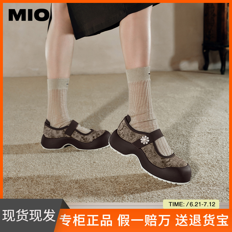 MIO米奥秋季圆头高跟玛丽珍鞋新中式复古提花设计感女鞋