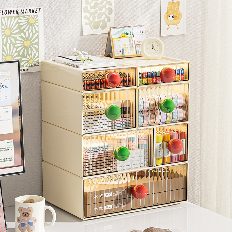桌面收纳盒子化妆抽屉式办公室置物架工位神器小杂物整理文具分格
