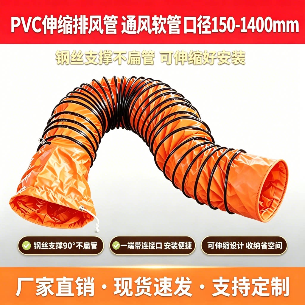 PVC伸缩通风软管工业排风管隧道矿井排烟管阻燃耐磨鼓风机送风管图片