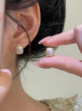 925银针耳饰小香风气质白色珍珠耳扣珠珠ins气质百搭耳钉2026新款