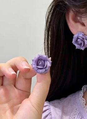 紫色花朵耳扣925银针防过敏百搭时尚小众简约气质温柔女人味耳环