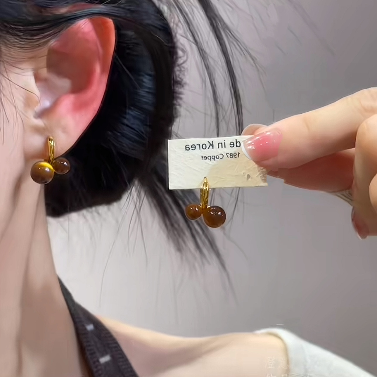 复古美拉德金色大小琥珀色圆珠耳扣女轻奢简约个性独特时尚耳环
