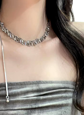 2025新款麦穗亮片可抽拉调节项链女轻奢简约设计感气质锁骨链颈链