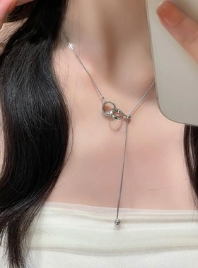 双环可抽拉锁骨链项链锁骨链女