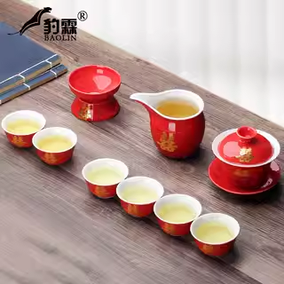 结婚庆新婚礼功夫泡茶具套装陶瓷家用盖碗茶碗茶盏瓷器漂亮送礼品