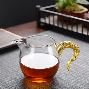 带手柄加热高端 玻璃公道杯茶滤一体分茶器公杯陶瓷茶具倒茶漏套装