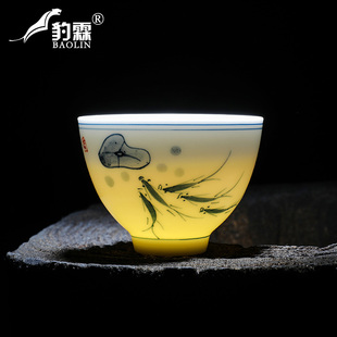 釉下彩手绘仿古青花瓷器品茗杯 青花主人杯功夫茶杯个人专用礼盒装
