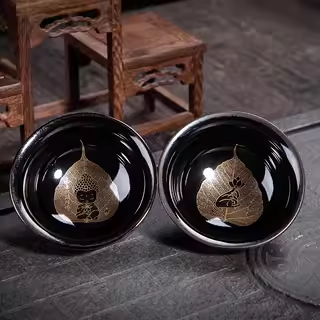 吉州窑正品木叶天目盏纯手工桑叶茶具套装建盏茶杯茶盏主人杯单杯