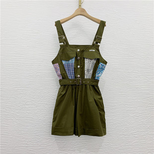 亏本清仓！不退不换！欧洲站拼接碎花小个子减龄高腰连体裤女