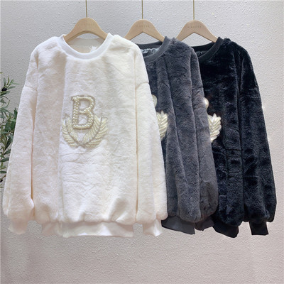 欧洲站轻奢毛绒绒钉珠卫衣重工