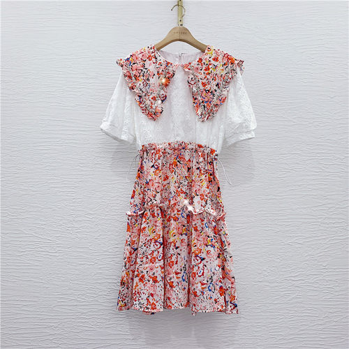 碎花拼接欧洲站夏季雪纺