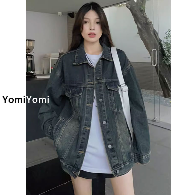 港味复古牛仔衣外套女秋大码胖MM