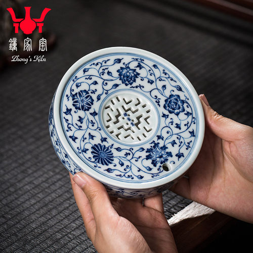 钟家窑柴窑青花缠枝花纹壶承