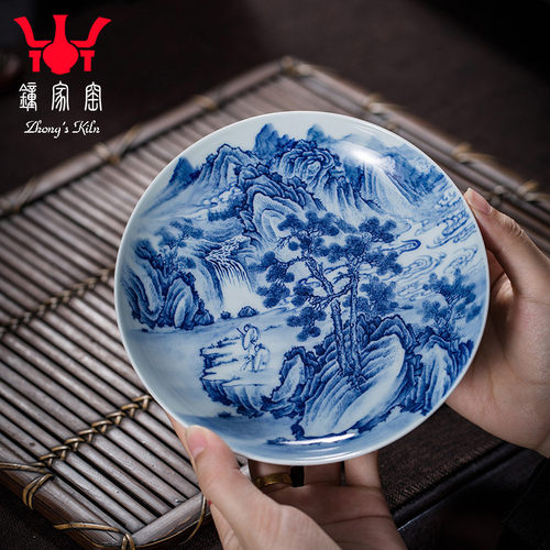 钟家窑柴窑青花山水壶承
