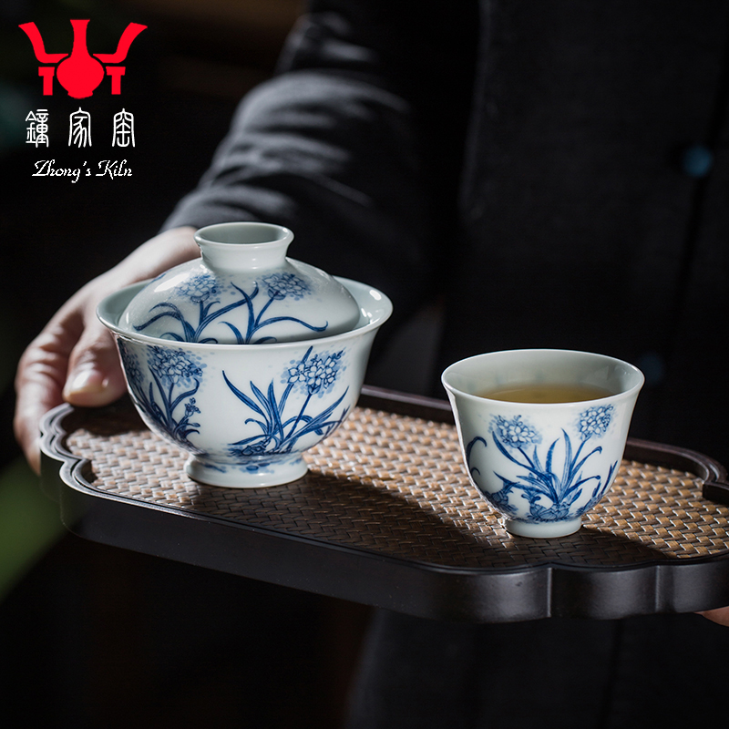 钟家窑手绘水仙花功夫茶具