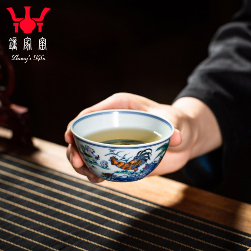 钟家窑青花斗彩柴窑主人杯单杯