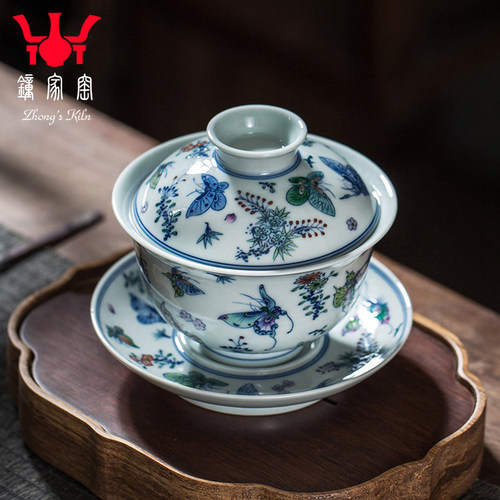 三才钟家窑青花手绘茶杯