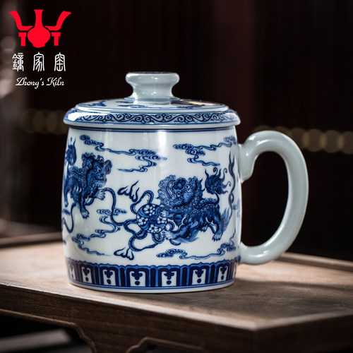钟家窑柴窑青花办公杯