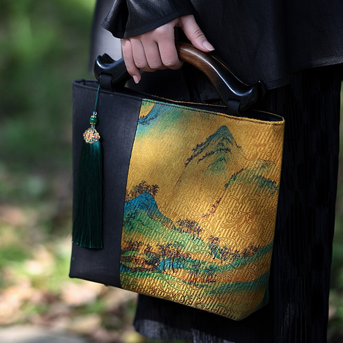 雅集千里江山香云纱春季旗袍汉服