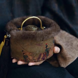 雅集手包原创复古铜暖壶汤婆子烫捂子加厚热水袋暖手宝流苏搭配汉