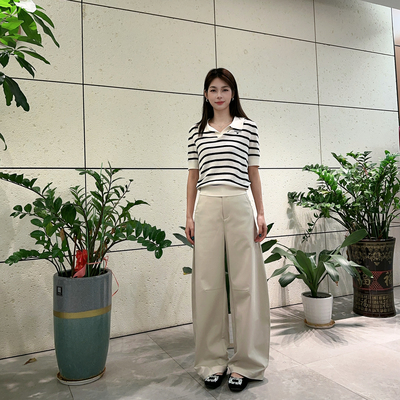 N姚领简约风高腰阔腿裤女百搭显瘦休8822