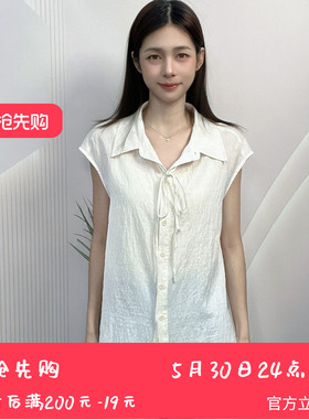 YAOLY姚领通勤风白色短袖衬衫女夏季翻领833M22213