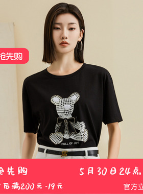 YAOLY姚领上装T恤黑色休闲风简约休闲常831K21592