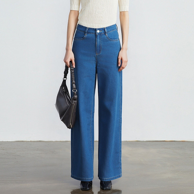 姚领YAOLY牛仔蓝长裤棉弹牛仔布女士高腰女裤百搭815M35328