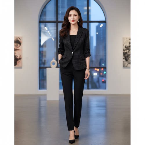 YAOLY姚领通勤风黑色一粒扣西装外套女七840K20582