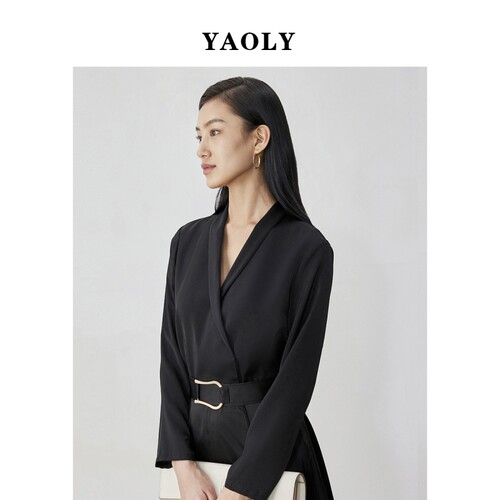 YAOLY姚领外套直筒型长袖短外套女士暗扣832K10502