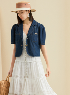 【航妈特享】姚领YAOLY夏蓝色牛仔外套852K22312短袖夹棉女士