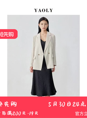 YAOLY姚领高级通勤黑色西装外套女双排扣840K10703