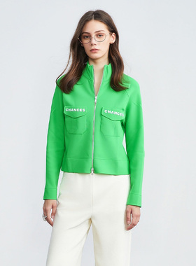 姚领YAOLY绿色外套简约休闲抗皱短外套拉链长袖841M35458