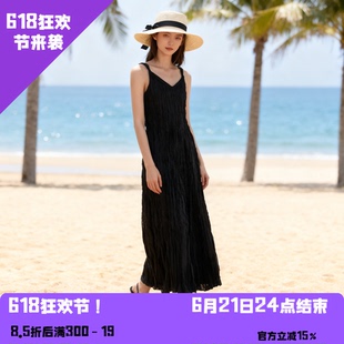 姚领YAOLY黑色吊带连衣裙854M24194