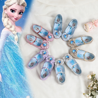 2025女童爱莎平底秋鞋新款儿童冰雪奇缘公主鞋小女孩水晶软底单鞋