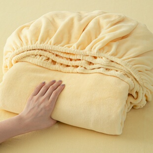 鹅黄玉米黄色加厚牛奶绒床笠单件保暖法兰绒防滑床垫罩单人1.2米