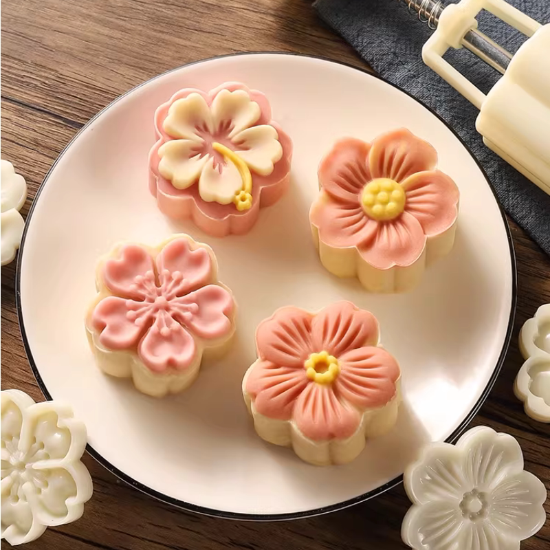 新款网红印花月饼模具50g立体樱瑾图案家用绿豆糕手压式烘焙模具