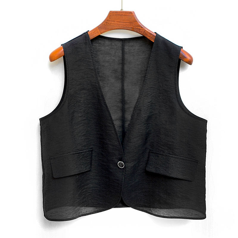 夏季薄款天丝麻马甲女时尚休闲短款春夏透气外搭背心无袖上衣