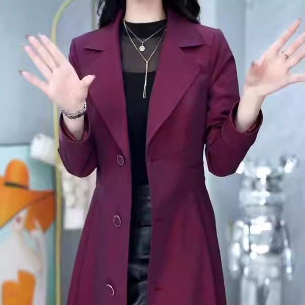 高级感贵夫人大牌风衣2025春季新款紫红色轻奢妈妈洋气中长款外套