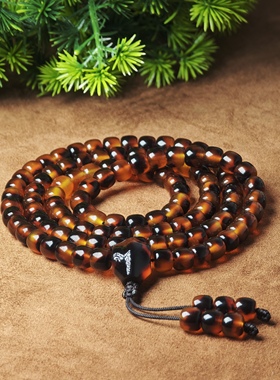 仿玳瑁色108颗佛珠手链项链女款豹纹满血工艺品收藏时尚饰品礼物