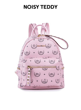 NOISY TEDDY嘻闹泰迪粉色印花双肩包女轻奢大容量百搭通勤背包