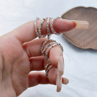 碎银S925纯银招财转运珠戒指女素圈细指环尾戒关节戒日韩国风时尚