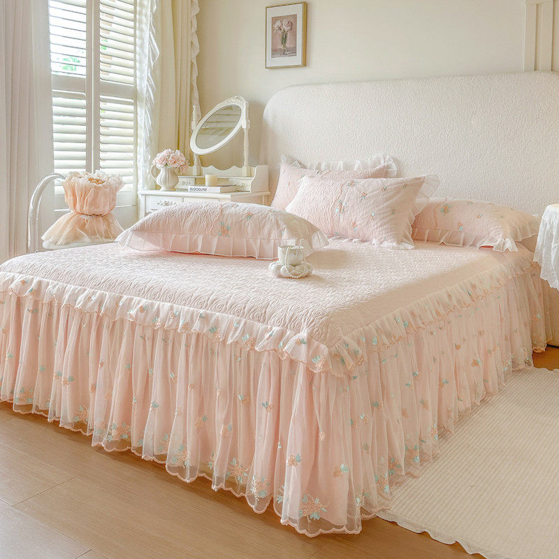 公主风加厚床裙单件韩式春夏款加厚床罩蕾丝花边床套可机洗少女心