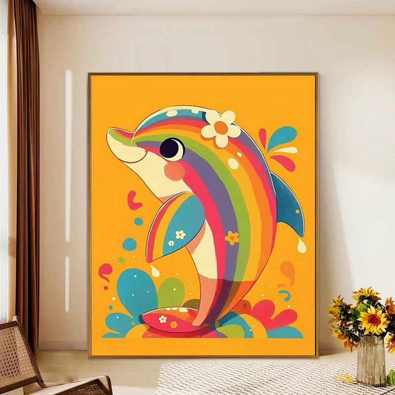 diy数字油画手绘填色填充卡通彩色动物海豚简单涂解压治愈装饰画,家居饰品,DIY/数字油画,淘宝优惠券,粉丝福利购,淘宝优惠卷