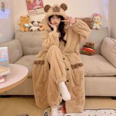 加绒加厚保暖睡衣家居服套装 珊瑚绒连帽睡袍女士春秋冬季 2025新款