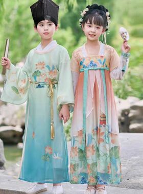 新款汉服男童儿童古装国学服书童开笔礼演出服小学生三字经演出服